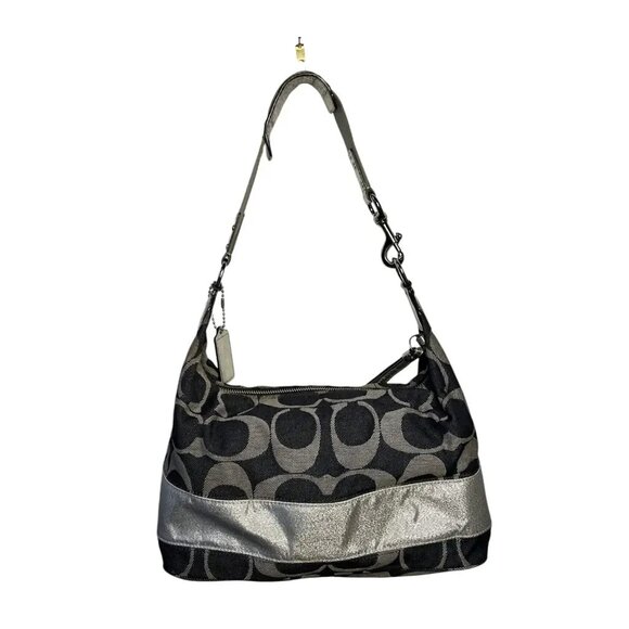 Coach Carley Signature Sufflette Denim & Leather handbag & glitter stripe accent - Picture 2 of 15